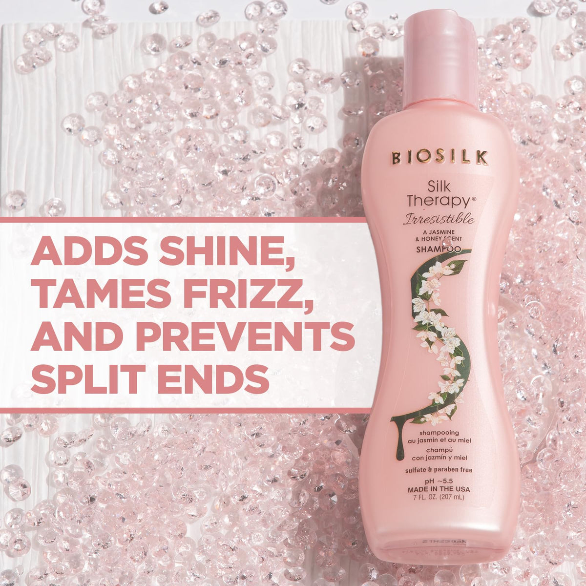 BioSilk pump dispensing shampoo foam for gentle, effective cleansing