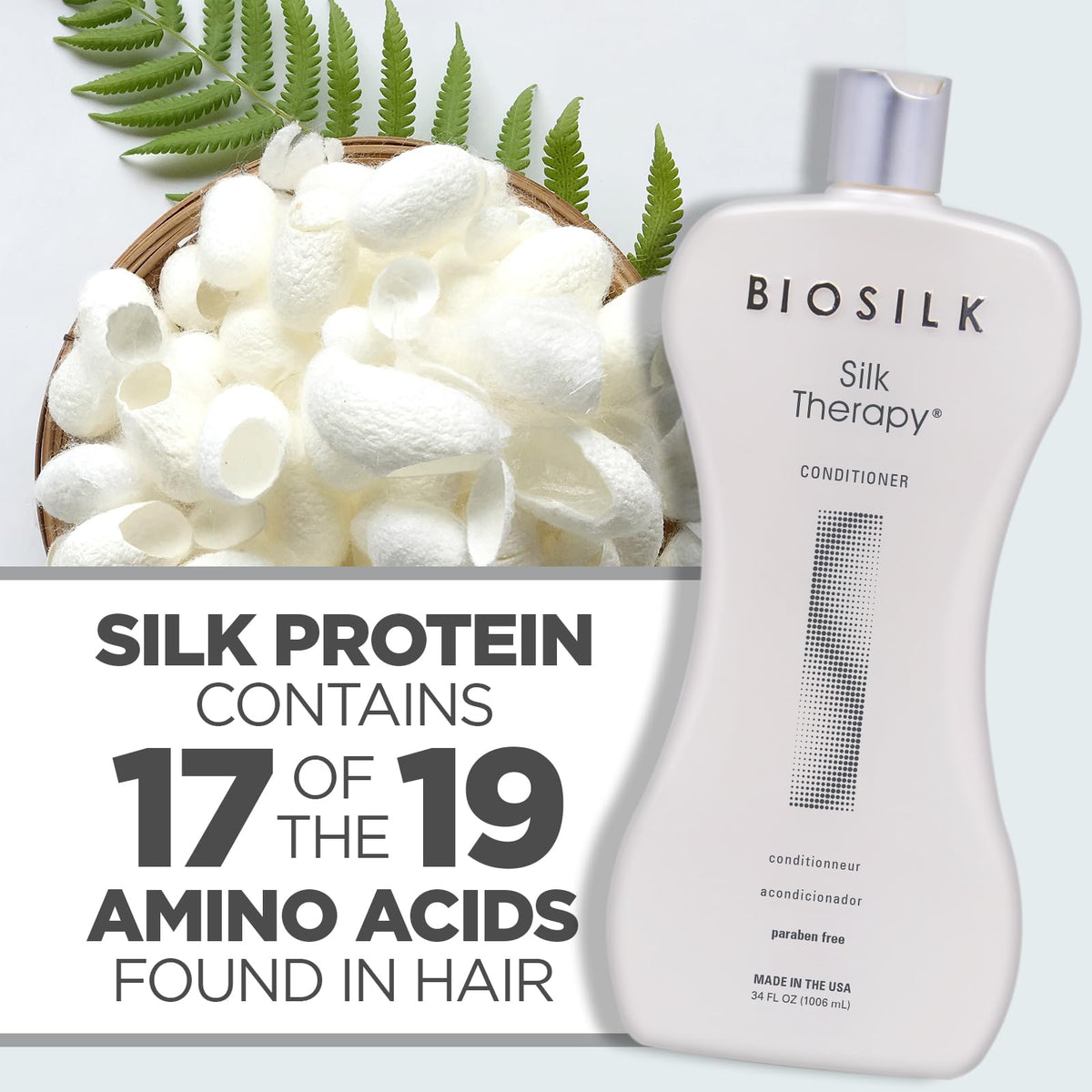 BioSilk ingredient label highlighting silk proteins and botanical extracts