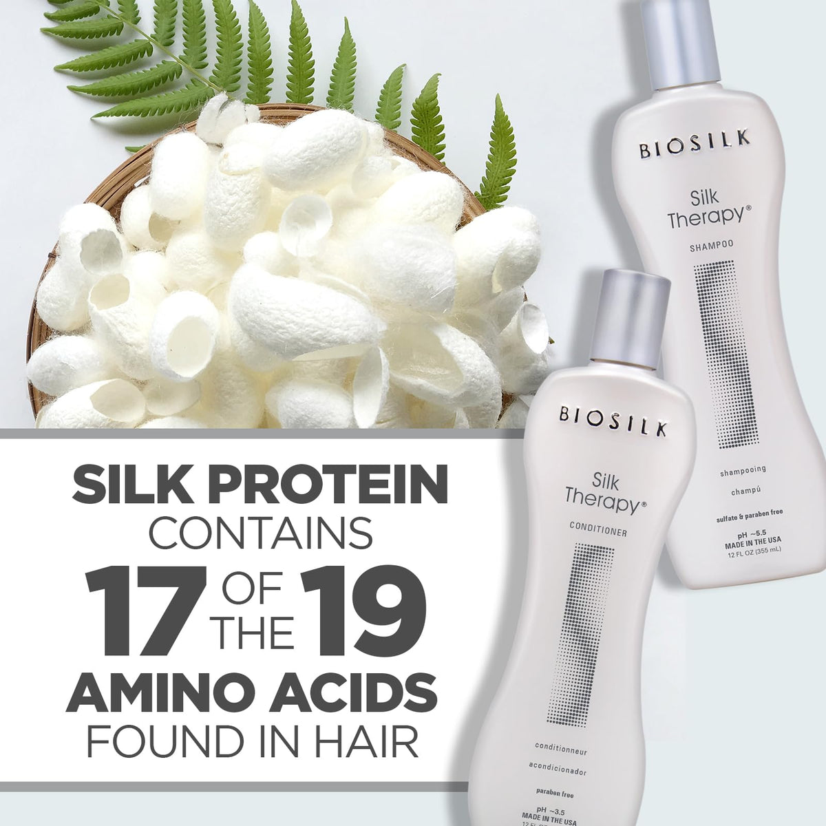 BioSilk label ingredients detail showcasing silk proteins and botanical extracts