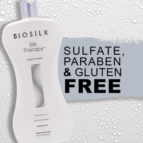 BioSilk conditioner bottle on bath shelf suggesting everyday luxury