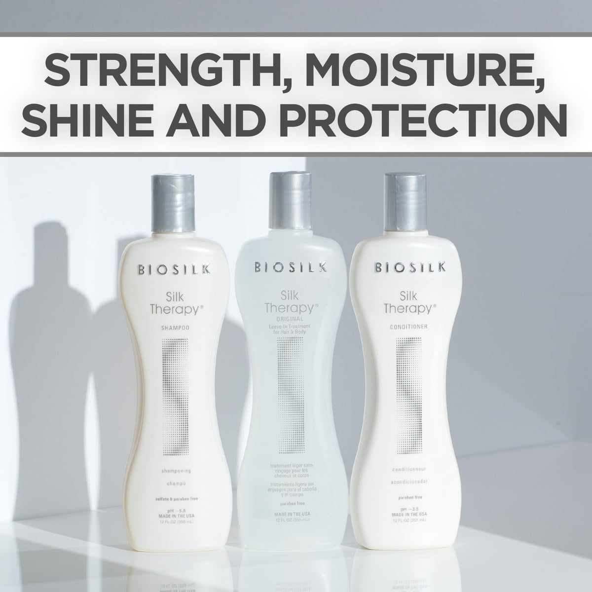 BioSilk shampoo pump close-up showing rich lather and gentle cleanse