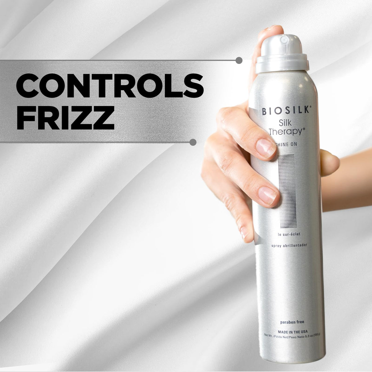 BioSilk before and after hair image showing reduced frizz and increased shine
