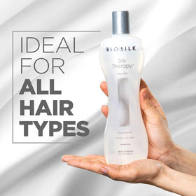 BioSilk applying treatment to mid-lengths demonstrating detangling and frizz control