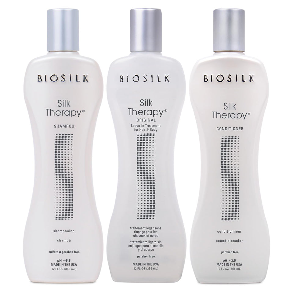 BioSilk kit front packaging showing full trio for shiny smooth hair