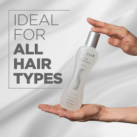 Hand holding the 7 oz BioSilk bottle to show true size and travel convenience