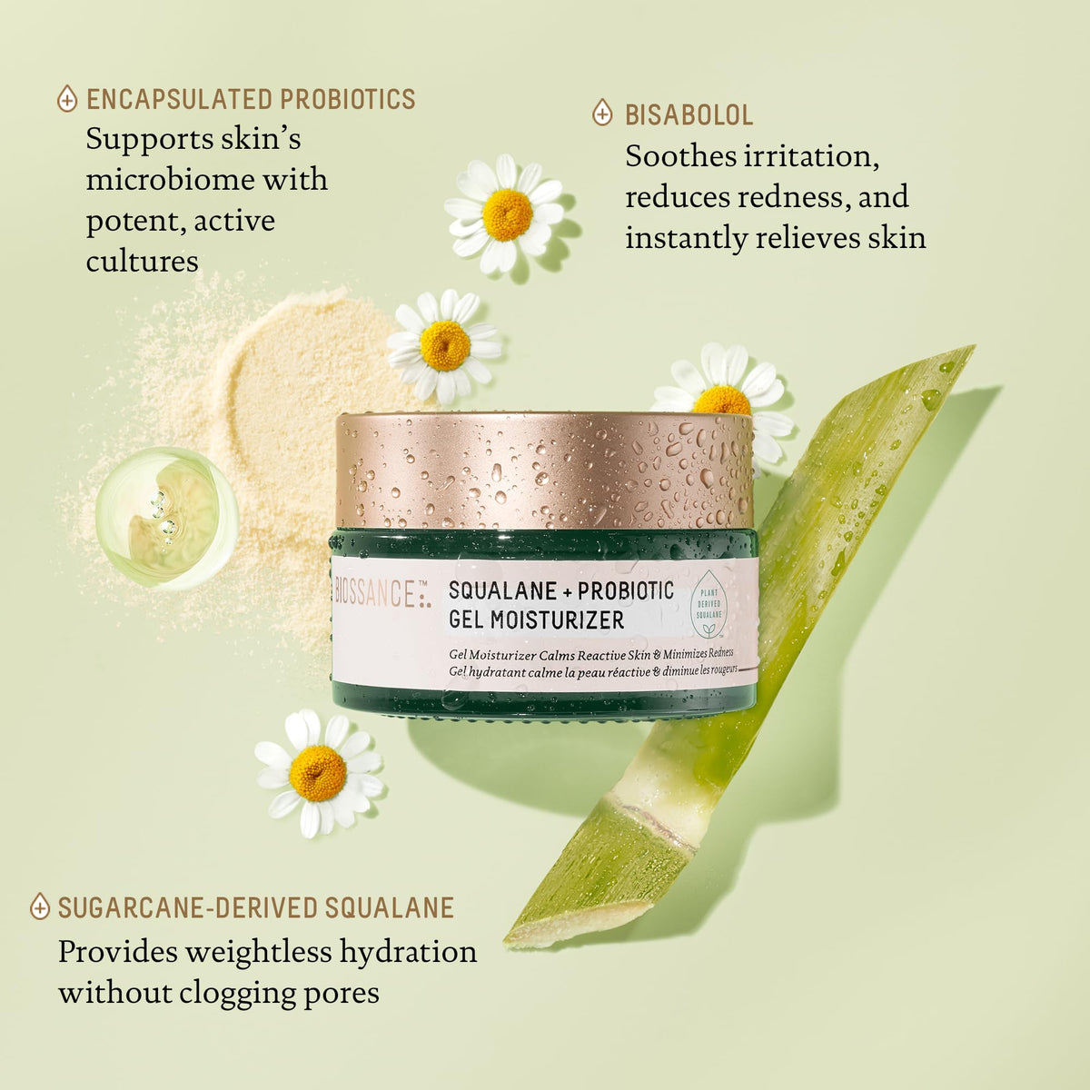 Biossance bisabolol chamomile extract image highlighting soothing redness-reduction benefit