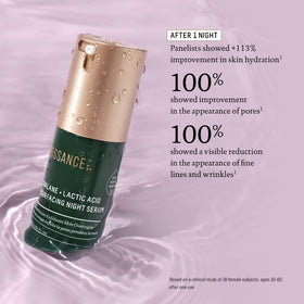BIOSSANCE bottle on bathroom vanity conveying nightly skincare routine benefit