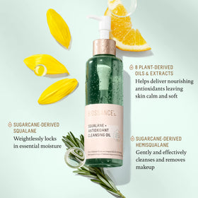 Biossance cleansing oil drop on hand to show lightweight texture and fast-absorbing hydration benefit