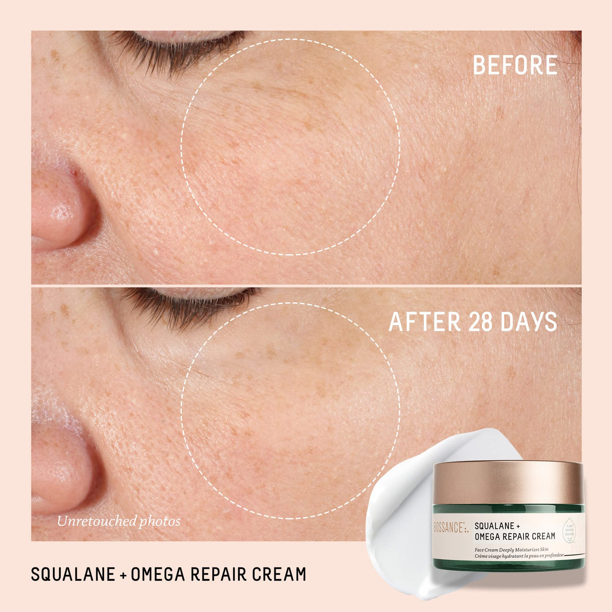 BIOSSANCE cream texture closeup highlighting whipped, lightweight hydration