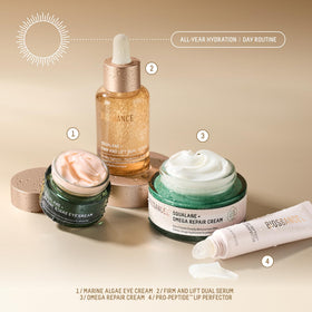 Application of BIOSSANCE serum on jawline and neck, indicates lift and hydration routine