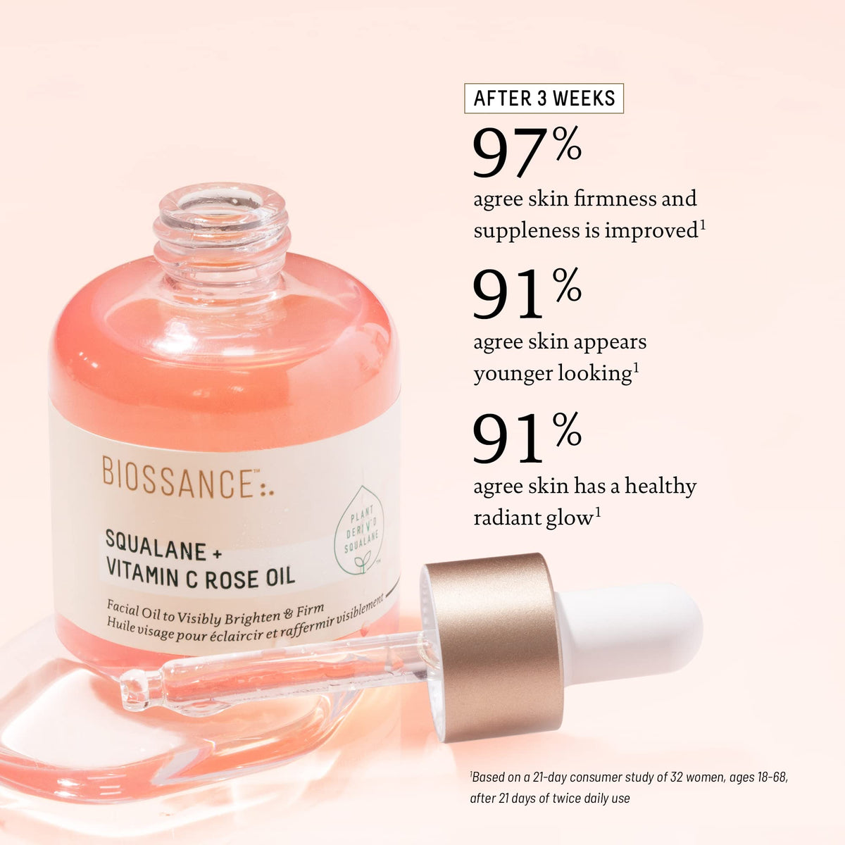 BIOSSANCE oil poured into hand demonstrating hydration and non-greasy finish