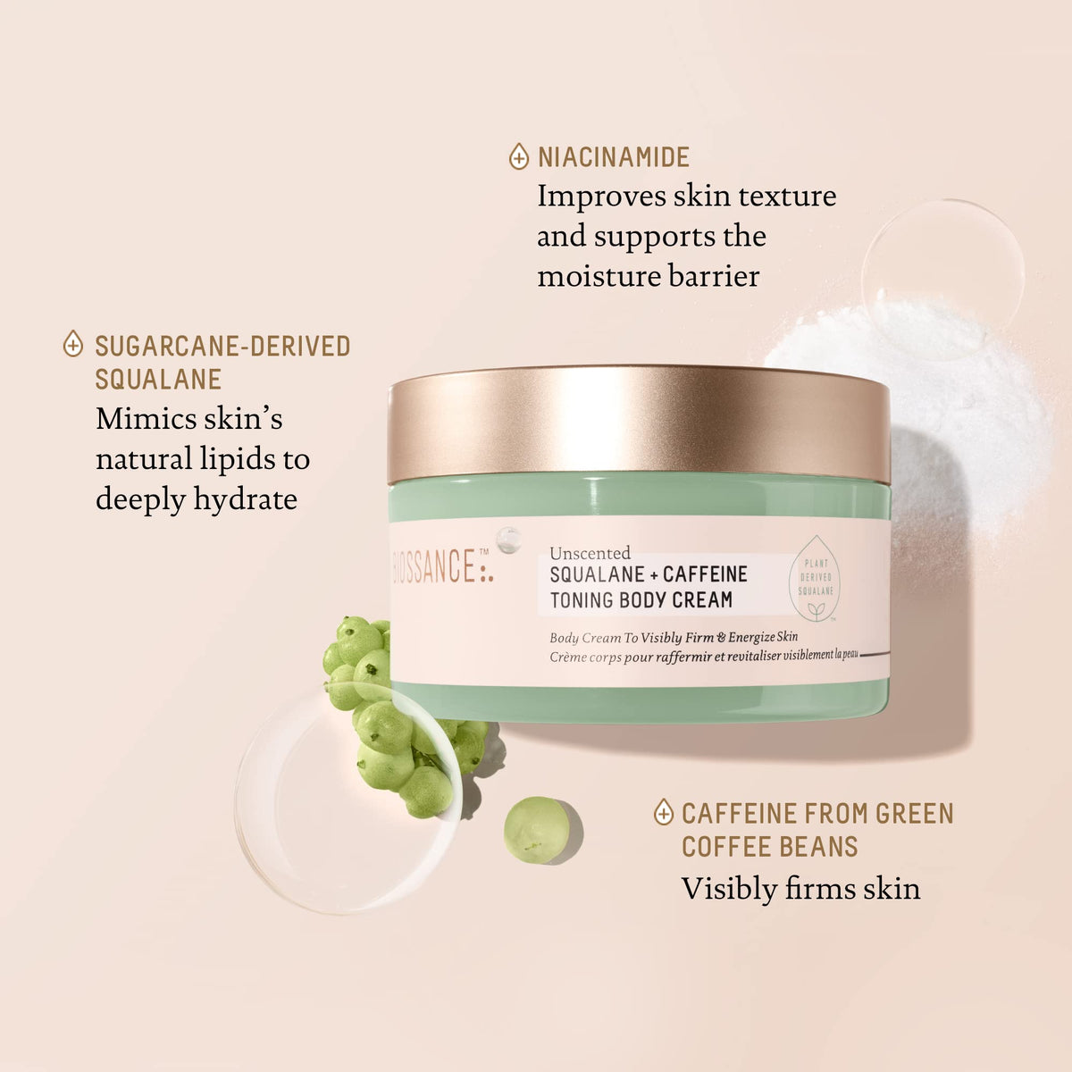 BIOSSANCE dispensing cream onto hand demonstrating easy application benefit