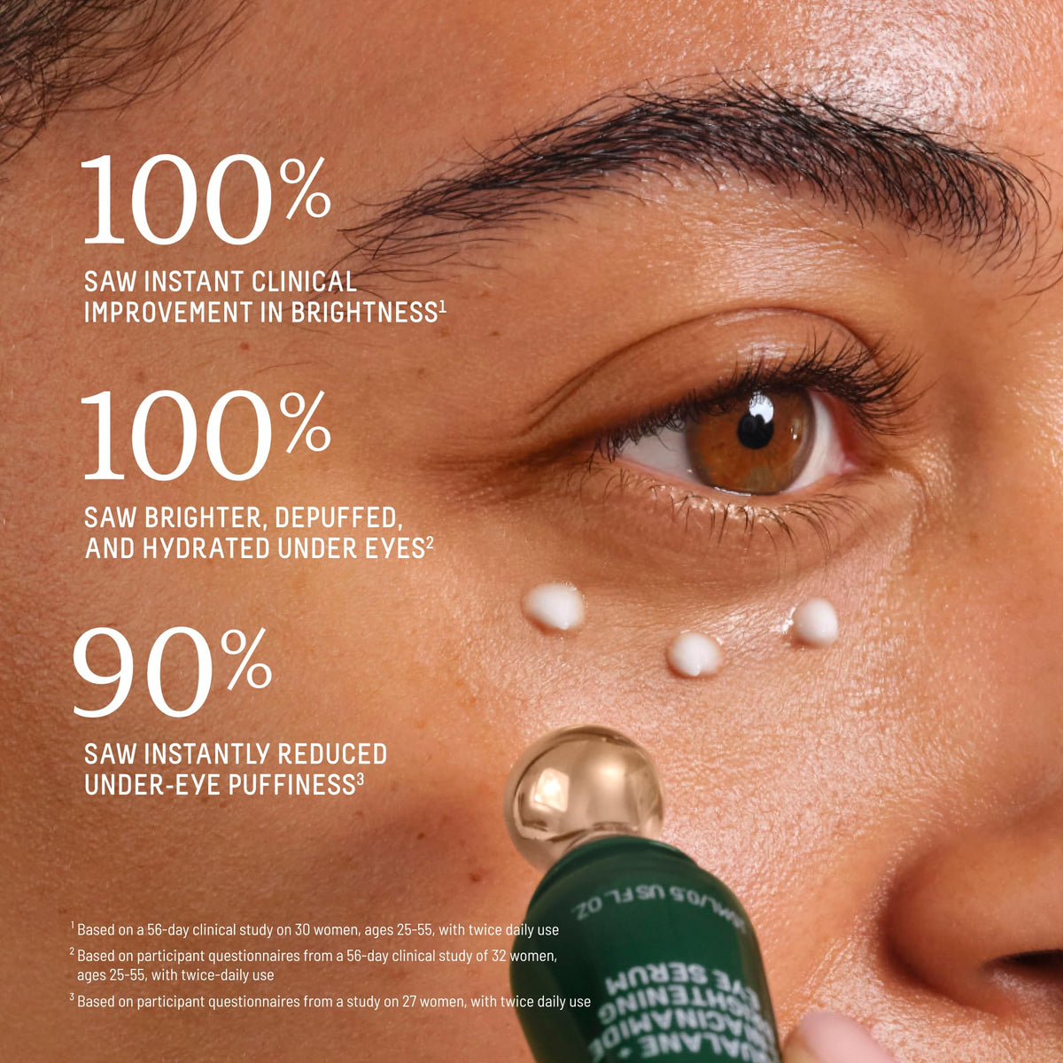 Biossance silky serum texture dispensed on fingertip for fast absorbency