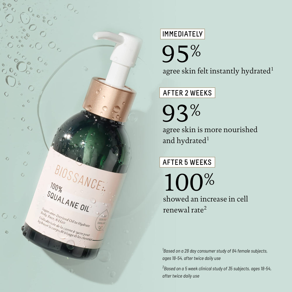 BIOSSANCE smoothing oil through damp hair to reduce frizz and add shine
