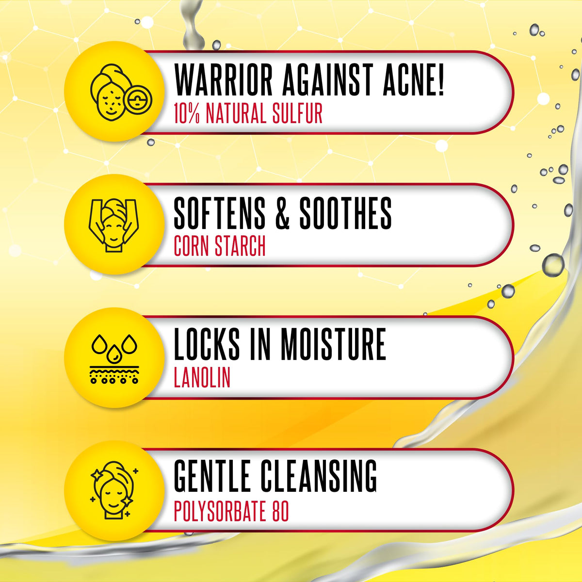 Biosulfur ingredient label detail showing 10% sulfur concentration benefit