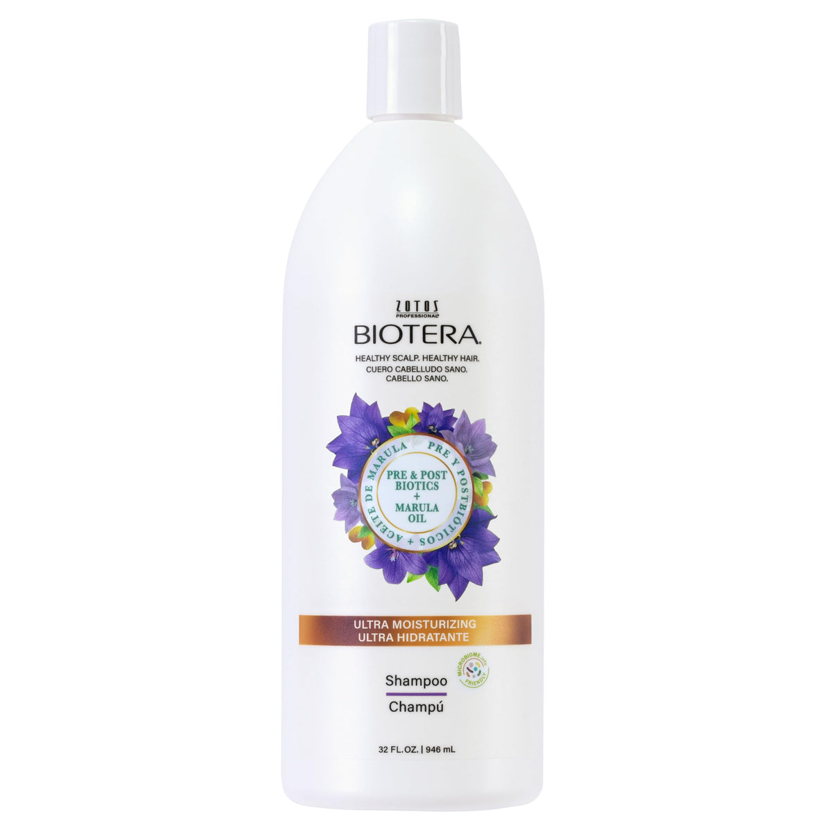 Biotera shampoo front packaging showing 32 oz bottle and benefits
