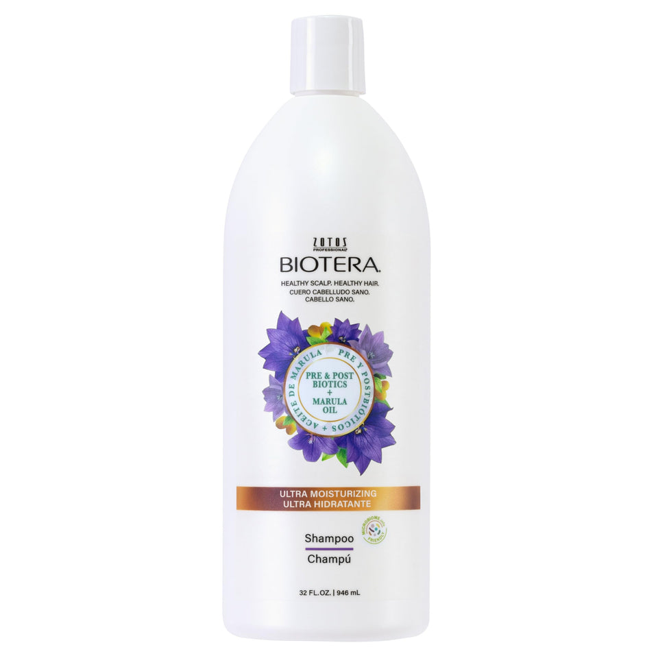 Biotera shampoo front packaging showing 32 oz bottle and benefits