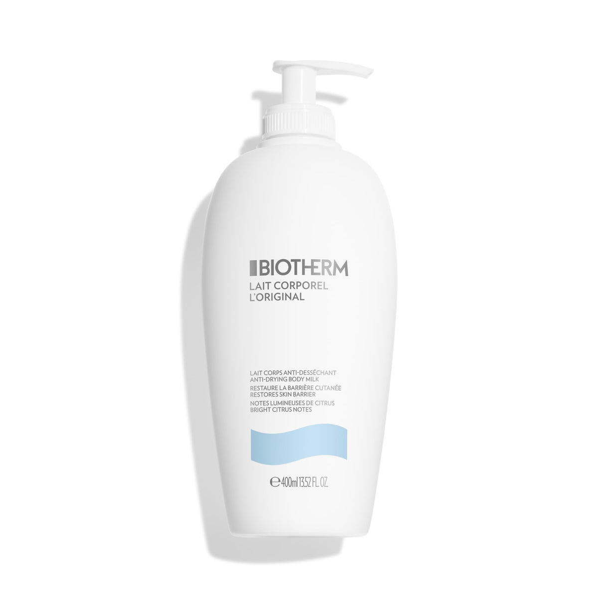 Biotherm Lait Corporel front bottle showing label and volume benefit