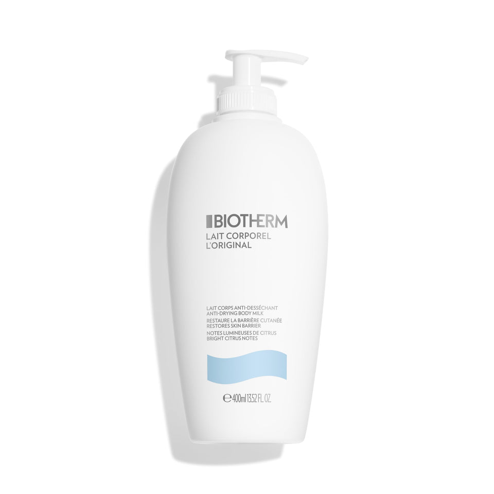 Biotherm Lait Corporel front bottle showing label and volume benefit