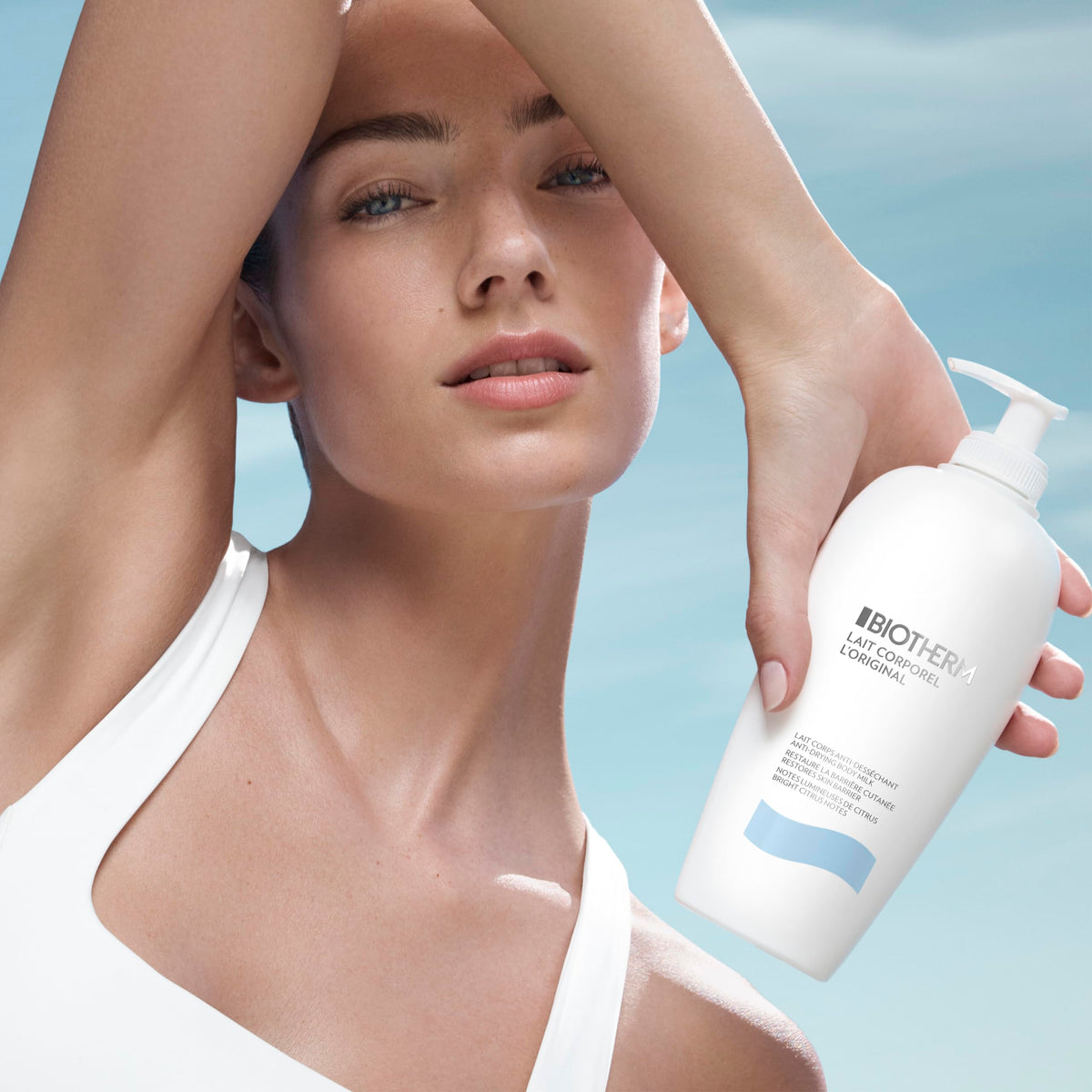 Biotherm Lait Corporel being smoothed on forearm for instant hydration benefit