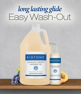 BIOTONE gel pouring from bottle onto hand illustrating controlled application