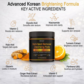 BIOXI ingredient label showing key actives like kojic acid and turmeric benefits