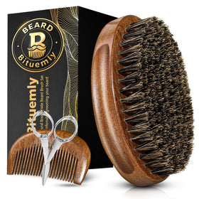 Bituemly brush front view showing wood handle and bristles for comfortable grooming