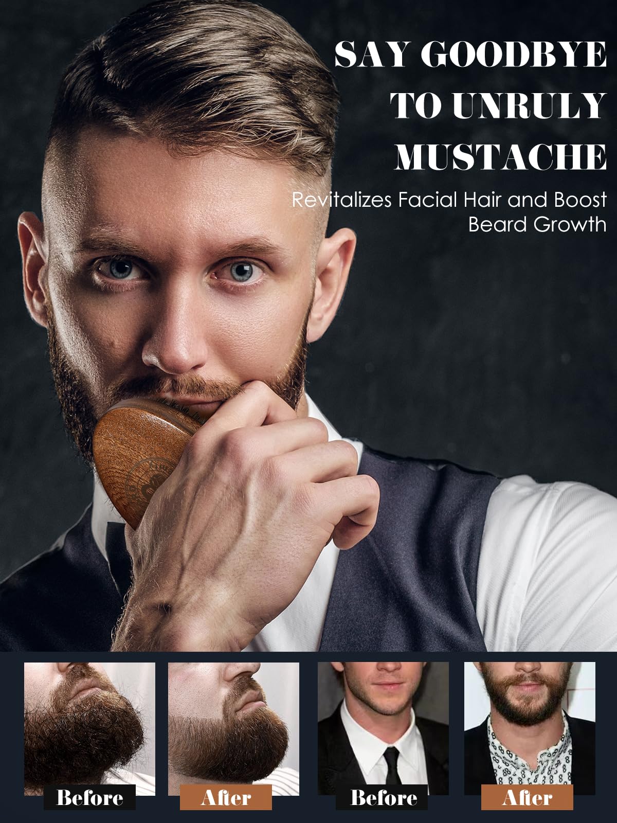 Bituemly sandalwood comb flat on surface, smooth teeth reduce static and split ends