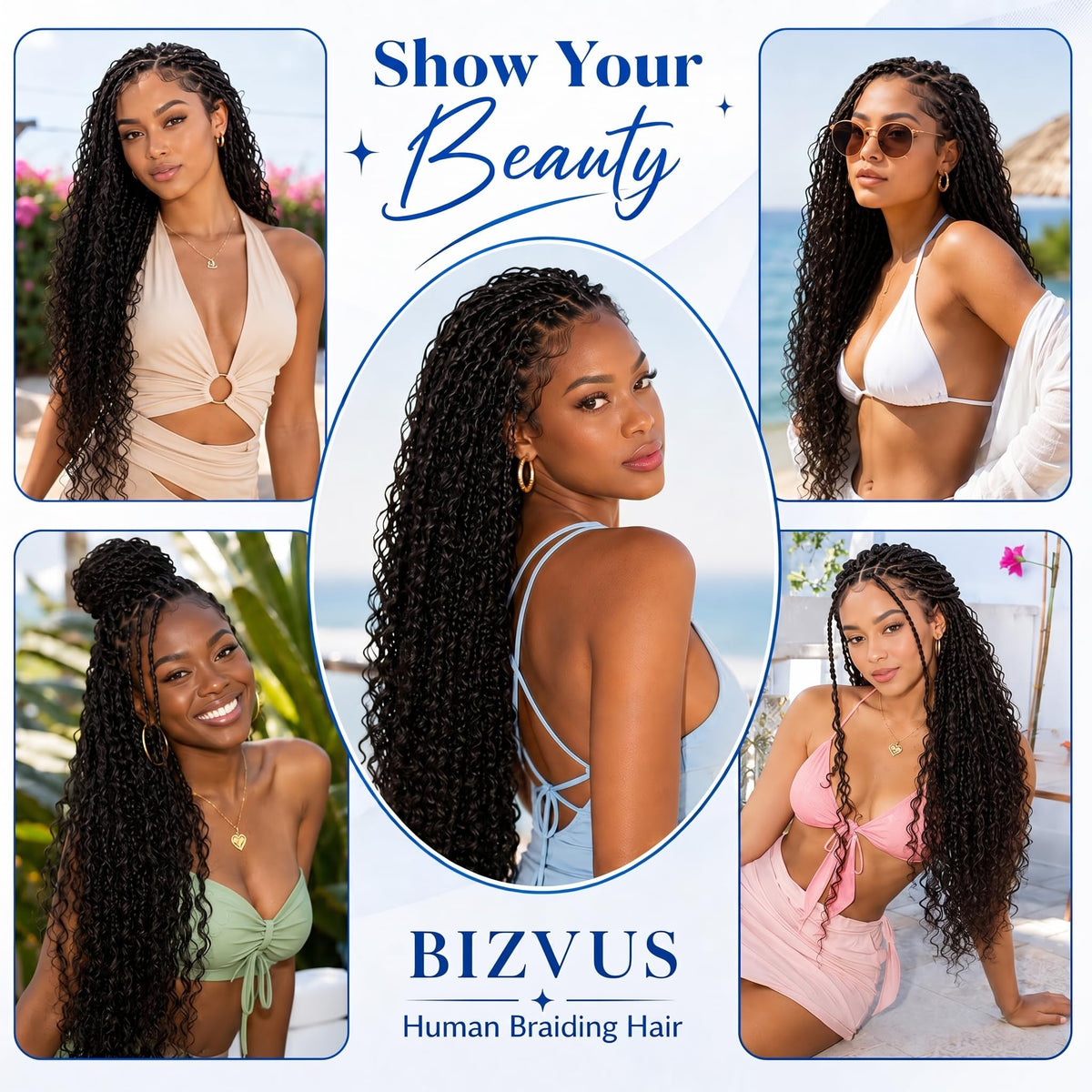 BIZVUS boho festival hairstyle on model highlighting effortless style and versatility benefit