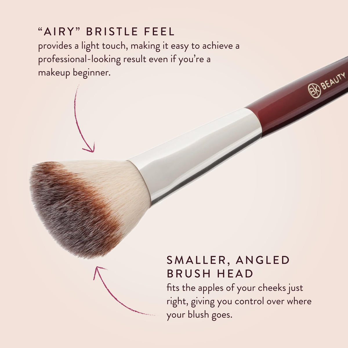 BK BEAUTY brush in use applying blush for natural, diffused cheek color
