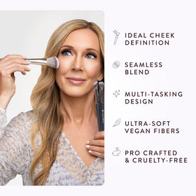 BK BEAUTY brush tip with blush powder illustrating even pigment distribution and seamless finish