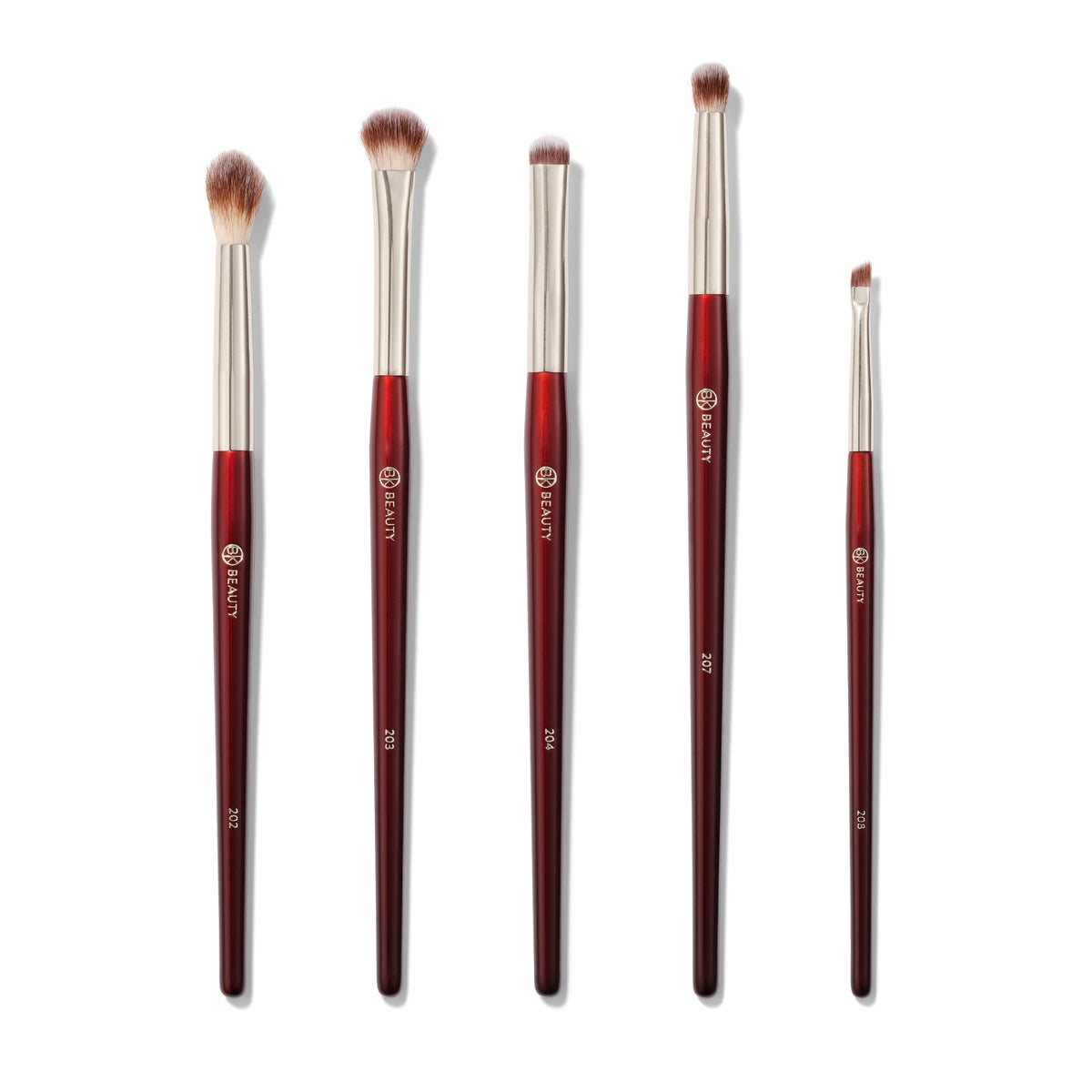 BK BEAUTY front packaging of 5-piece eye brush set showing compact kit benefit