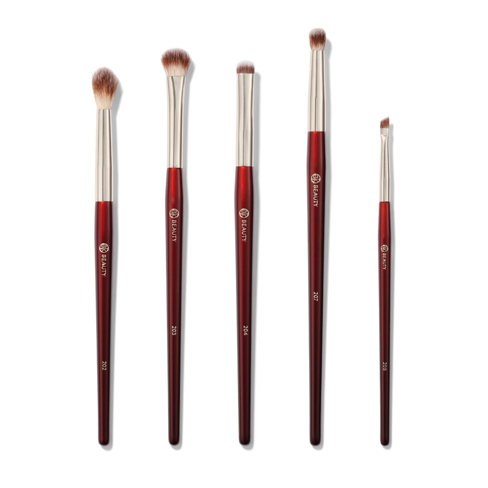 BK BEAUTY front packaging of 5-piece eye brush set showing compact kit benefit