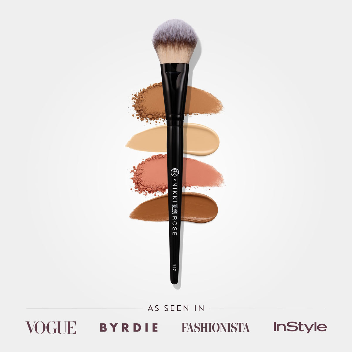 BK BEAUTY N17 paddle side close-up demonstrating dense bristles for streak-free foundation application