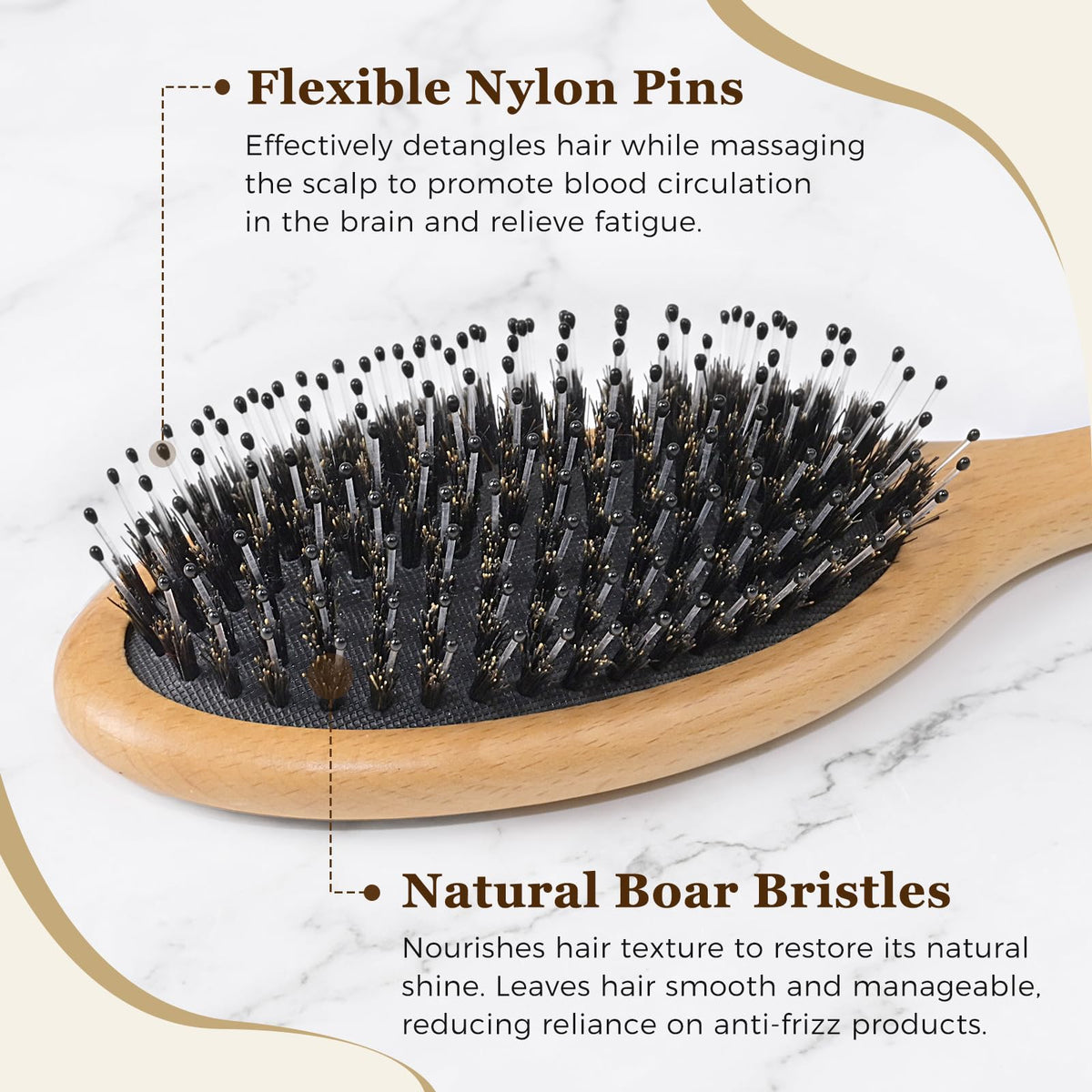 BLACK EGG boar bristle close-up highlighting natural texture for added shine