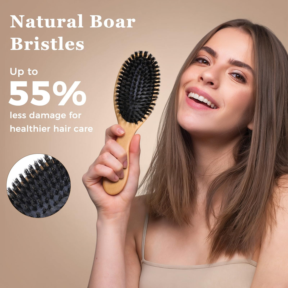 BLACK EGG close-up of 100% natural boar bristles highlighting gentle oil distribution benefit