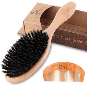 BLACK EGG front view paddle brush showing polished beech wood handle and bristles benefit detangling