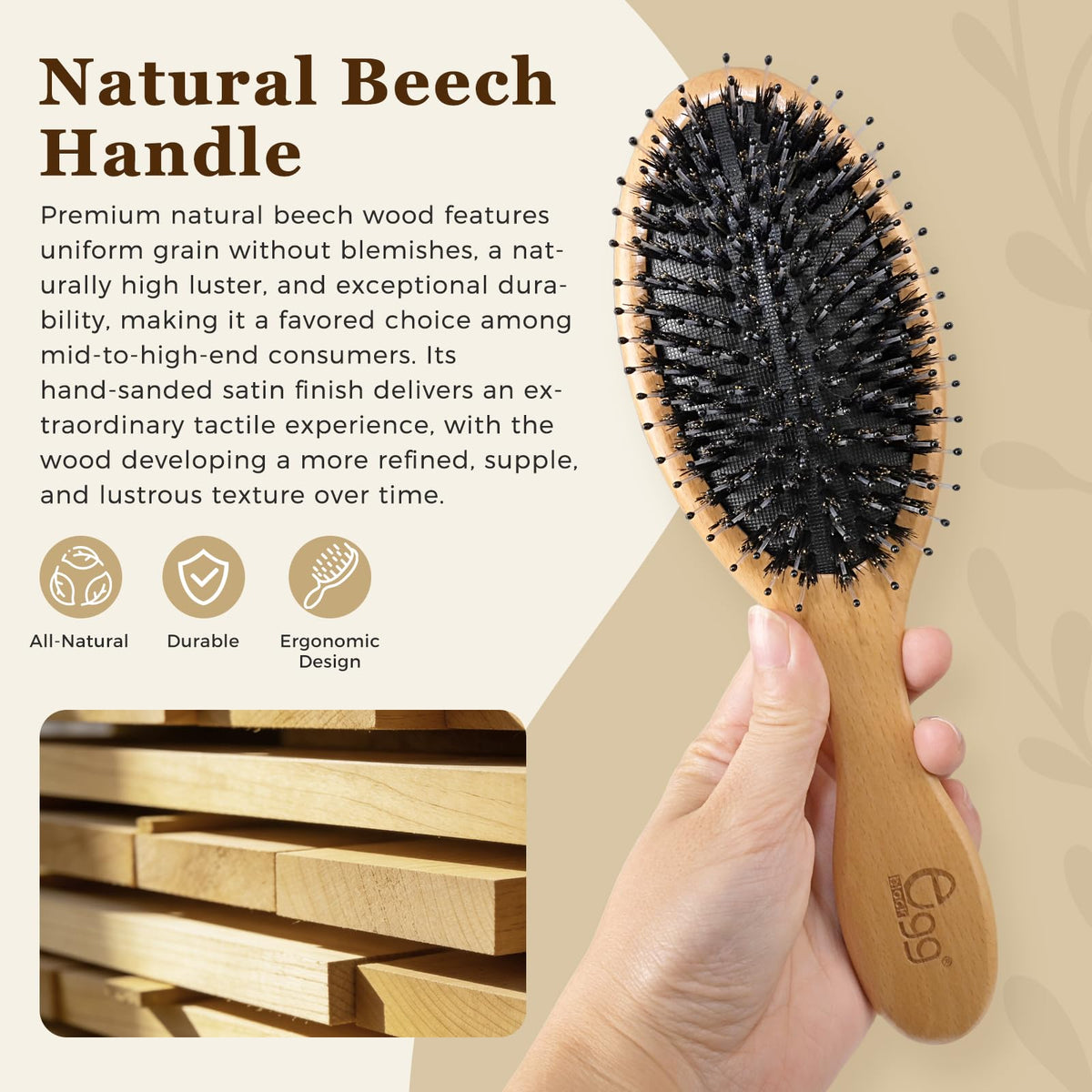 BLACK EGG peachwood comb and hair tie included for gentle detangling and styling