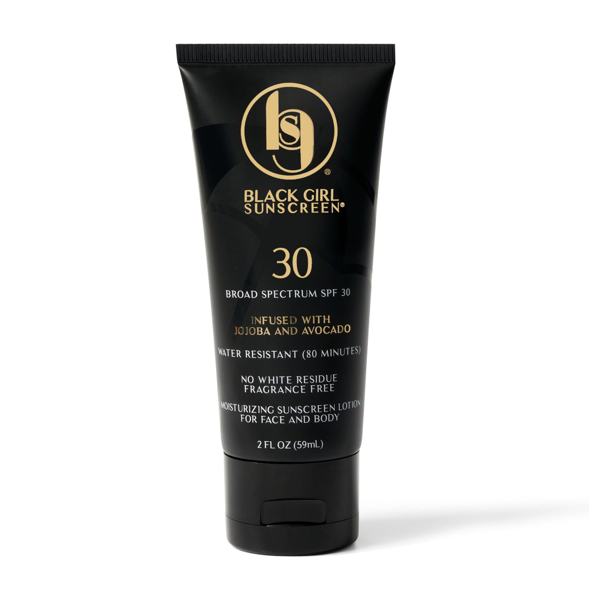 Black Girl Sunscreen front packaging showing SPF 30 and travel size benefit