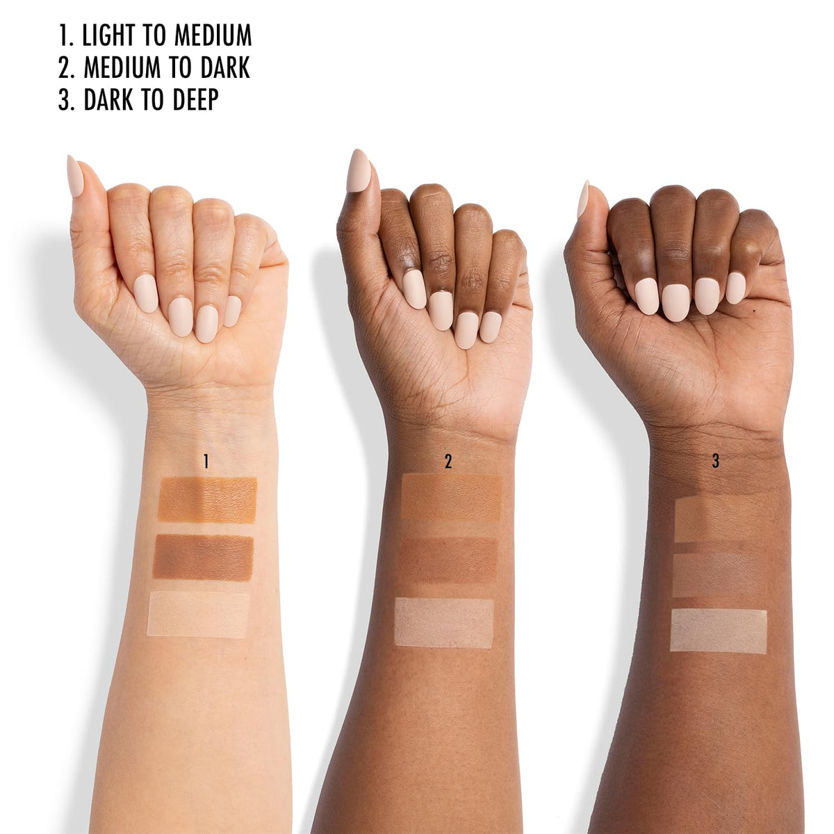 Black Radiance swatch on hand blended to show non-ashy finish and coverage