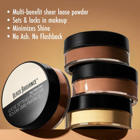 Black Radiance open sifter revealing silky loose powder texture and blendability