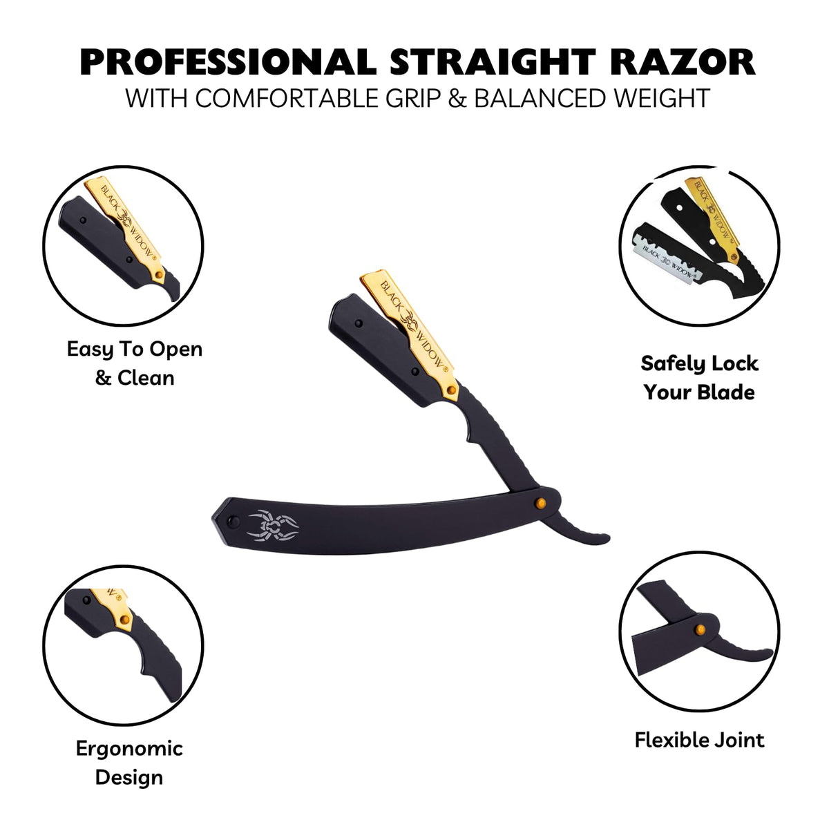 Black Widow close-up 24K gold accents highlighting luxury finish and durability