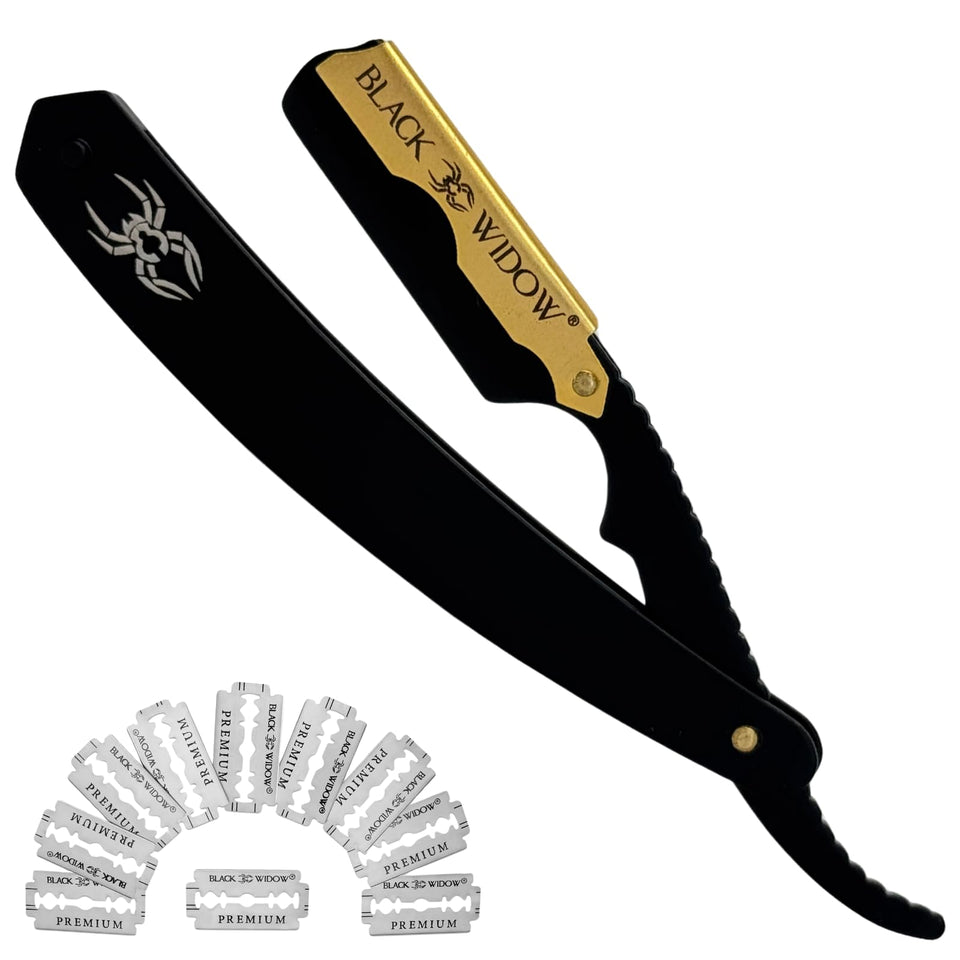 Black Widow front profile matte black razor showing premium look and control
