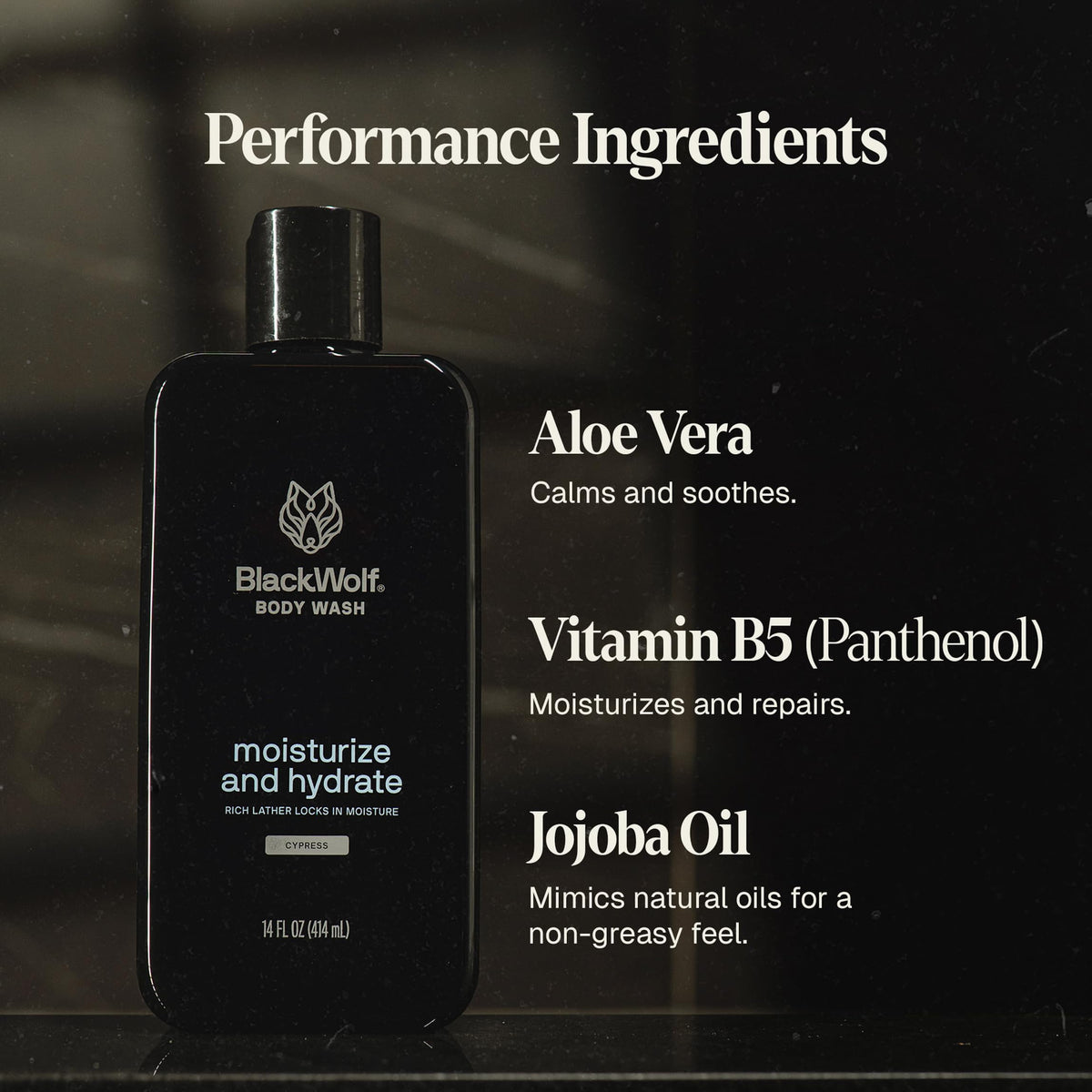 Black Wolf jojoba oil droplet with leaf showing nourishing emollient benefits for skin