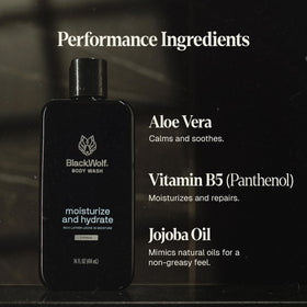 Black Wolf jojoba oil droplet with leaf showing nourishing emollient benefits for skin