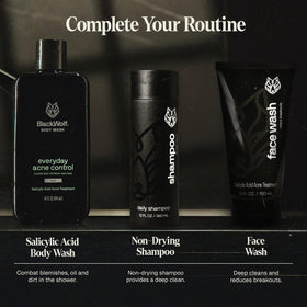 Black Wolf scrubber placed in shower scene showing practical everyday grooming use