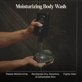 Black Wolf bottle pump and label close-up highlighting easy dispensing and clear branding