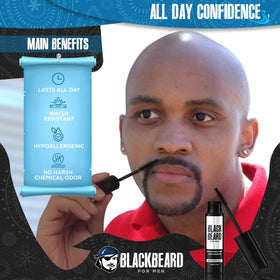 Blackbeard for Men being brushed onto beard for instant coverage