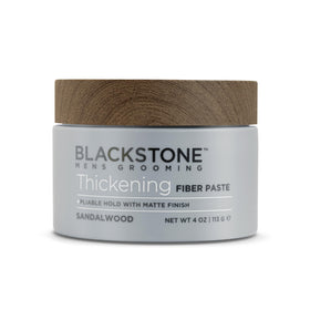 Blackstone label close-up highlighting sandalwood scent and paraben-free benefit