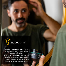 Bathroom shelf with Blackwood For Men pot illustrating everyday grooming ease